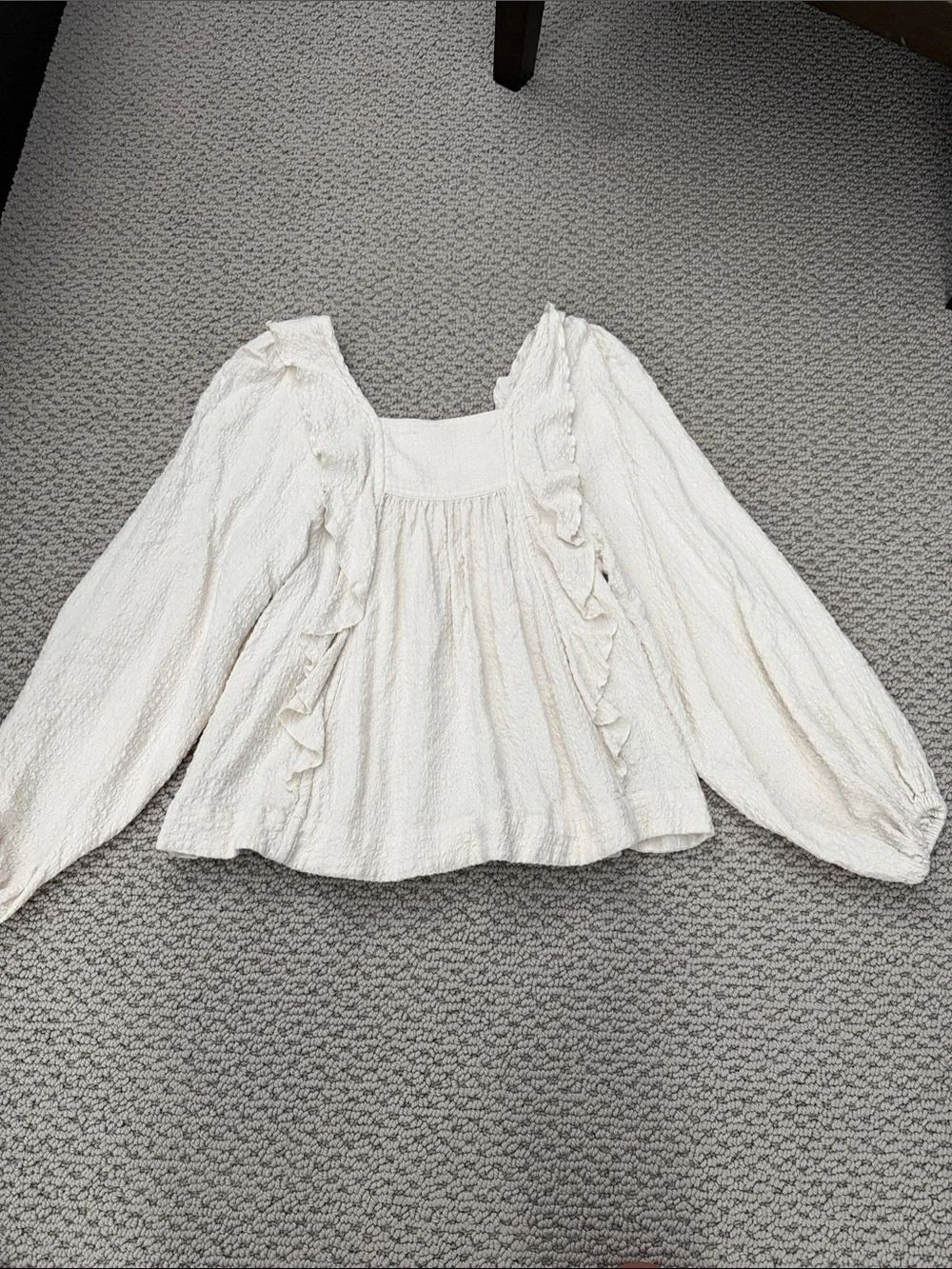 Free People Cream Ruffle Long-Sleeve Peasant Top